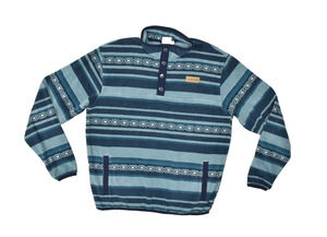 Cinch Mens XXL 16-18 Blue Striped Fleece Quarter Snap Mock Neck Pullover Sweater